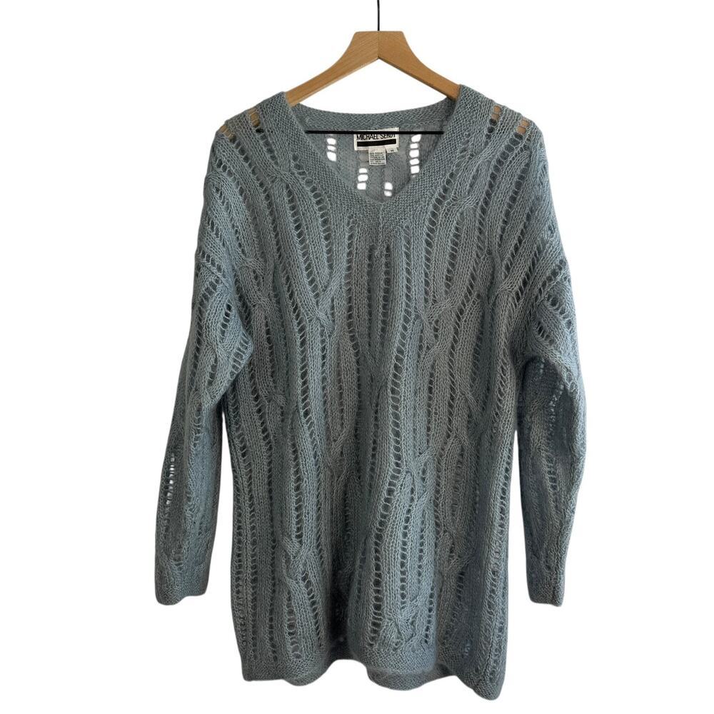 Vintage Michael Seroy Womens Mohair Blend Sweater Loose Knit Blue Medium Coastal